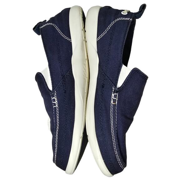 Crocs Boat Shoes Men's Size 8 Slip On Blue Canvas Casual Walu - Picture 2 of 11